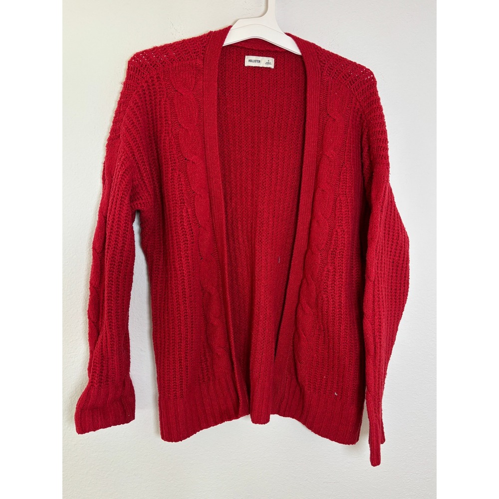 Hollister Red Cable Knit Open Front Cardigan Sweater Womens Small Long Sleeve
